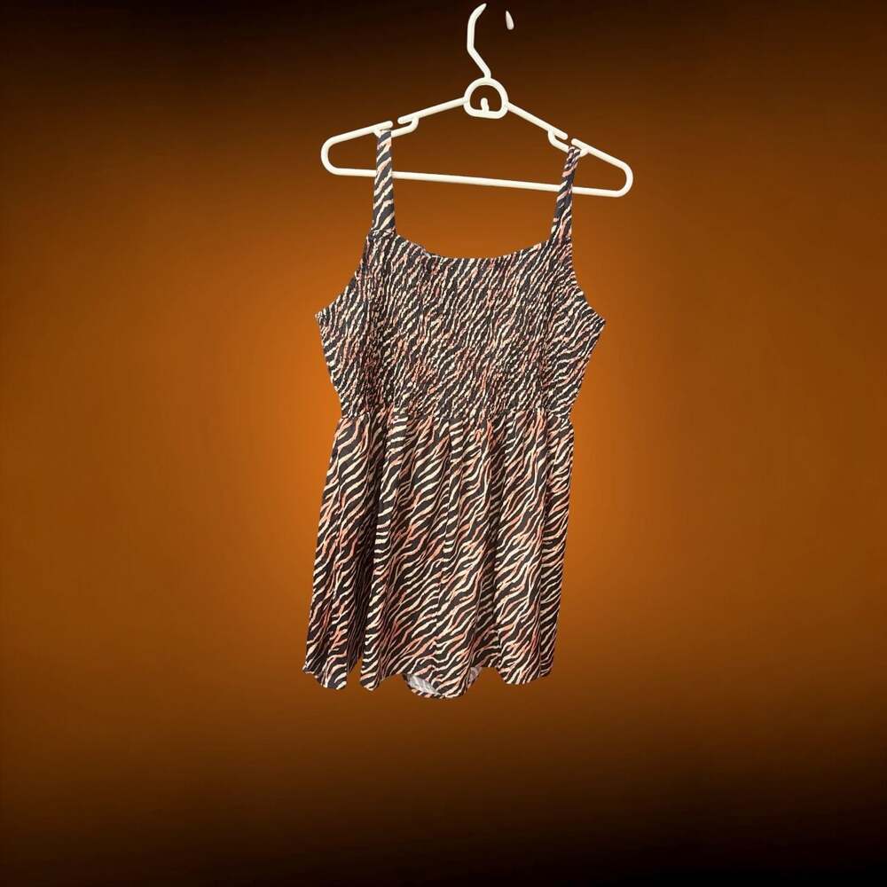 TAMSY Zebra Print Smocked Bodice Tunic Top One Size Missy